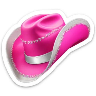 Hot pink cowboy hat with silver fringe around the rim sticker