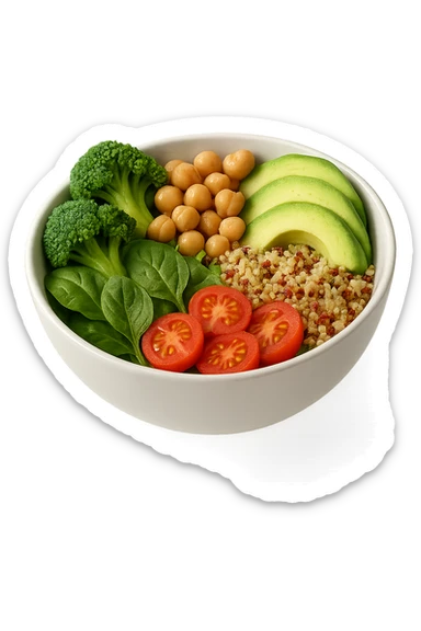 bowl di cibo sano fluttua in aria, iperrealistico 4k sticker