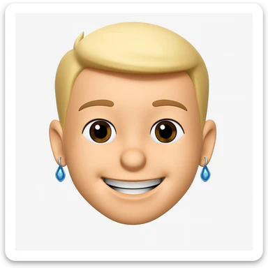 Make it 3d-emoji style: add a plain white background behind the smiling man with earrings, keep all other details the same sticker