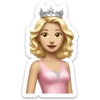 Blonde girl wearing a pink gown and silver crown sticker