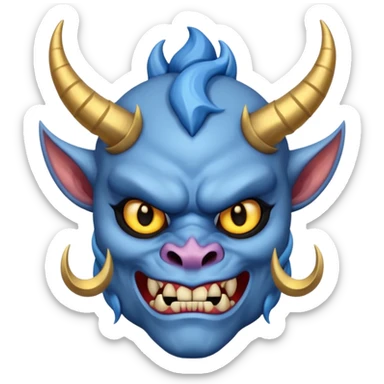 blue oni with black eye and gold iris sticker