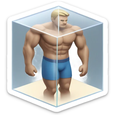 man abs inside a glass cube on a stand isometric view sticker