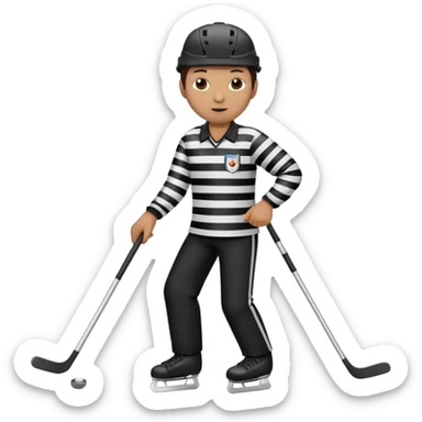 Blind hockey referee skating with a blind person’s cane sticker