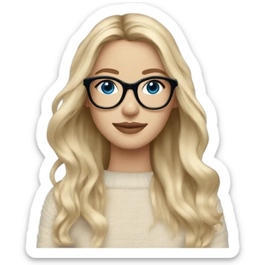 Blonde balayage long hair white women beige sweater blue eyes wearing glasses  sticker