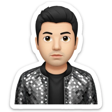 Chino Moreno with grey sequin jacket, black shirt sticker