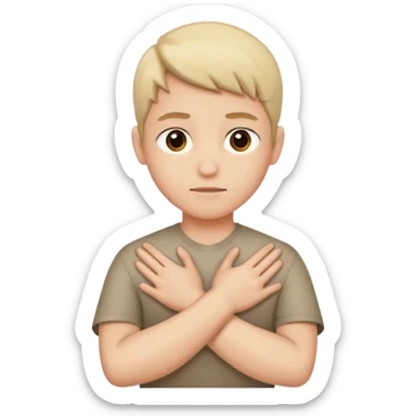 A person crosses their arms over their chest, forming a cross. sticker
