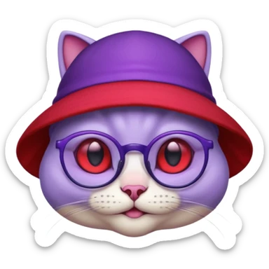 purple alien cat with no fur, and spectacles and red hat sticker