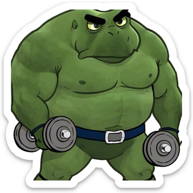 Slab of meat with big muscles lifting weights sticker