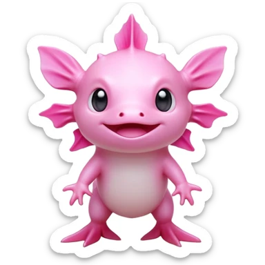 cinematic-[axolotl]-realistic-full-body-standing-emoji,-head-tilted-dramatically,-pink skin,-simplified-yet-realistic-focused-features,-highly-detailed,-glowing-with-an-almost-sarcastic-glow sticker