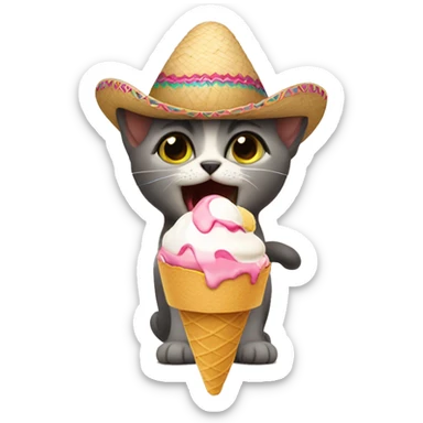 Kitten in shock with a sombrero and an ice cream sticker