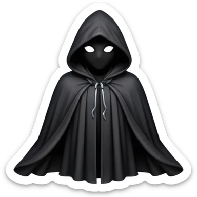 hooded cloak object icon, dark fabric cloak with deep hood, fantasy style, soft folds, 3D cartoon, mobile game icon style, centered, clean background, soft shadow, no text, no watermark
 
 sticker