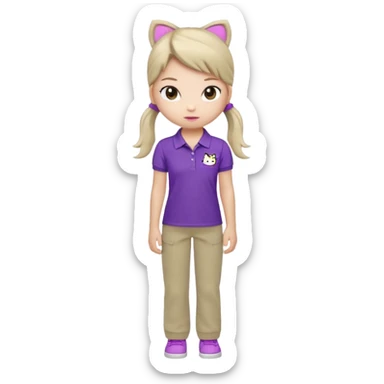 hello kitty wearing purple polo shirt and kyaki pants with long pony tail baddie sticker