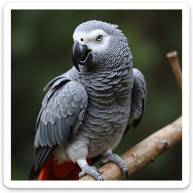 african grey parrot, realistic, detailed feathers, perched on a branch sticker