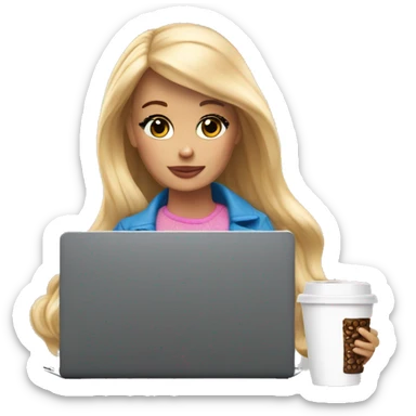 tired barbie with laptop drinking a lot of coffee sticker