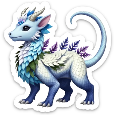 Shiny Glossy Pastel Light Divine Reptilian Draconian Furry Scaly Hairy Feathery Bovine Goated Feline Beautiful Floral Snowy Pretty Absol-Amaura-Suicune-Cobalion-fusion, full body sticker
