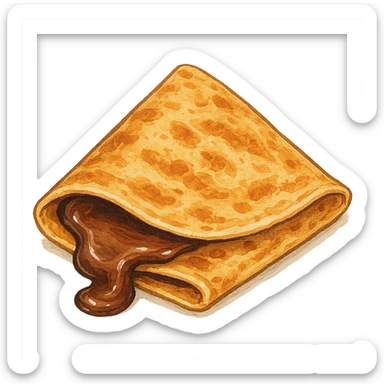 classic illustration of a french crêpe, golden brown, folded and filled with chocolate, chocolate oozing out, appetizing sticker