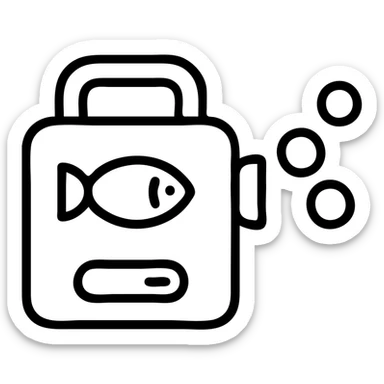 icon of a fish bubble machine, minimal, outlined, no fill, no text sticker