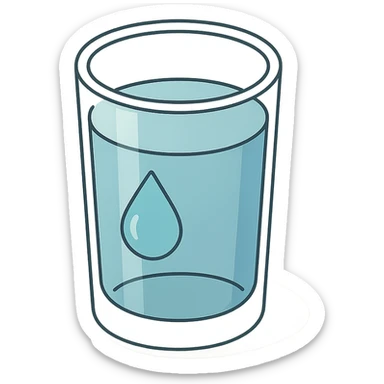 detailed 2D isometric illustration of a glass of water with a drop on the wall, shadows and highlights, clean contours, soft lighting, transparent background sticker