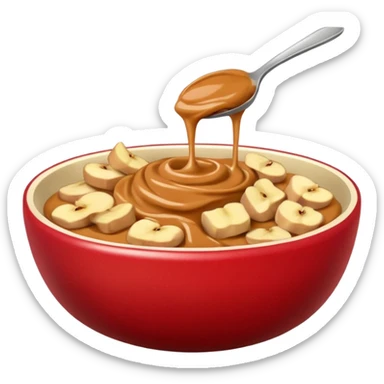 bowl with apple chunks with peanut butter sticker