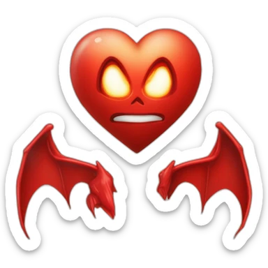 Corazón rojo con cola de diablo y alas de ángel y cuernos de diablo sticker