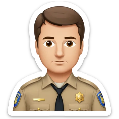 Nathan Fillion as John Nolan from The Rookie, police officer with short hair and uniform sticker
