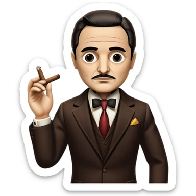 Icon for Crime Movie: A vintage movie poster-style design inspired by The Godfather. Include iconic elements like a puppet string, a shadowy figure in a suit, a dark background, and a cigar. The atmosphere should be mysterious and tense, with a retro cinematic vibe. Transparent background. sticker