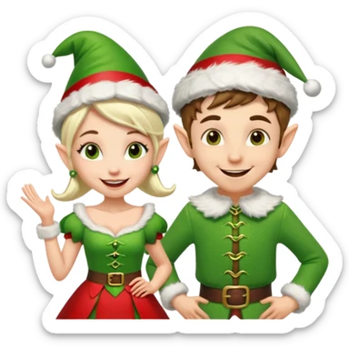 dancing male and female Christmas elves  sticker