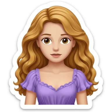Rachel Bryant from Summer of Fear with long golden brown wavy hair, lavender outfit sticker