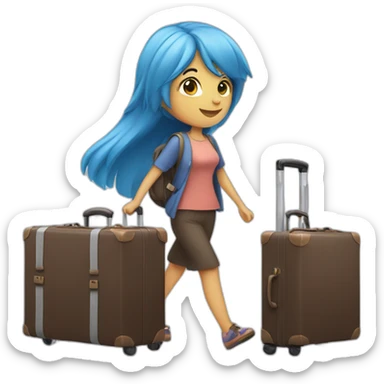 Blue-haired girl with two heavy suitcases sticker