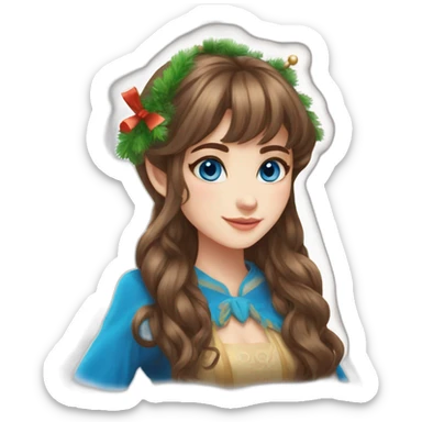 New Year's elf girl brown hair blue eyes beautiful nose bangs loose hair with long hair sticker