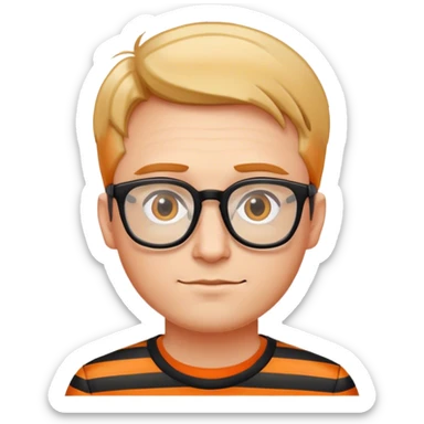 Man with glasses wearing a black and orange striped shirt sticker