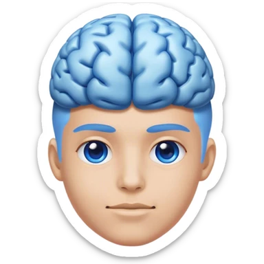 A real person face emoji and hair is a blue brain sticker
