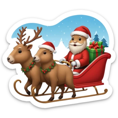  capybaras pulling a sleigh with santa hats sticker
