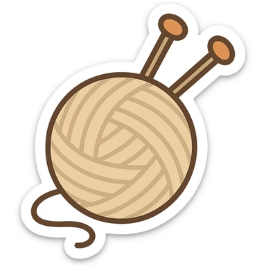 flat toon style ball of beige mohair wool with knitting needles sticker
