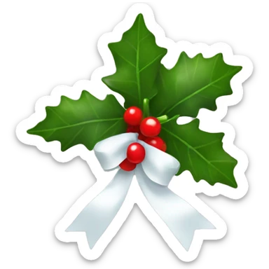 Mistletoe with holly berries with white ribbon sticker