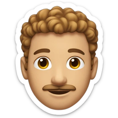 A short haired curly hair man with thin moustache, slightly tanned sticker