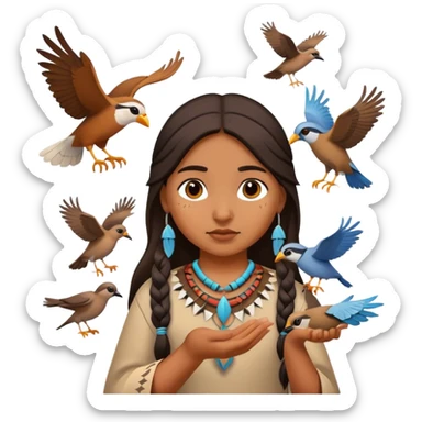 a native american girl playing with birds sticker