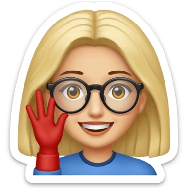 Cara sonriente guiñando el ojo, con la mano derecha lenta un poco los lentes de solo para que se vea como está guiñando el ojo sticker