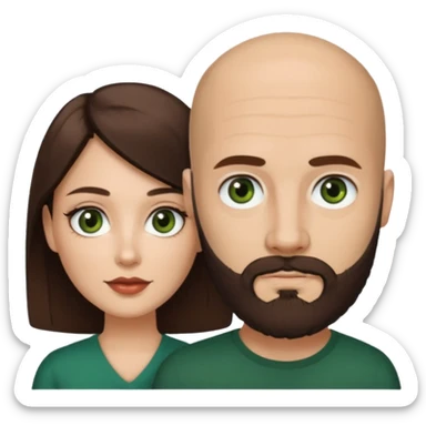 Man beard bald white dark green eyes, woman medium hair brown brown eyed latina, they have different eye color man dark green woman dark brown sticker