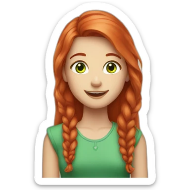 girl with long red hair and green eyes in braces sticker