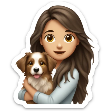 Brunette long hair light tan girl with Australian shepherd puppy sticker