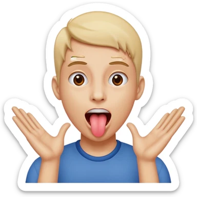 tounge out, with hands going outwards beside head sticker