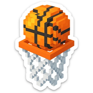 Voxel-style basketball in a net, variation 2 sticker