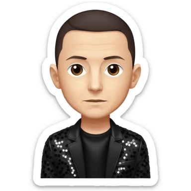 Chester Bennington with dark brown hair, black sequin outfit sticker
