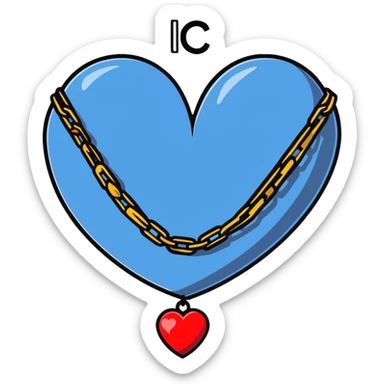 cartoon heart wrapped in chains with letters IC on it sticker