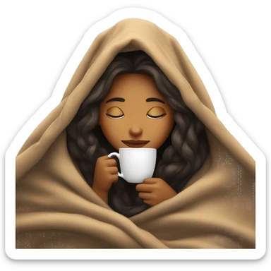 girl inside a blanket sipping coffee eyes closed sticker