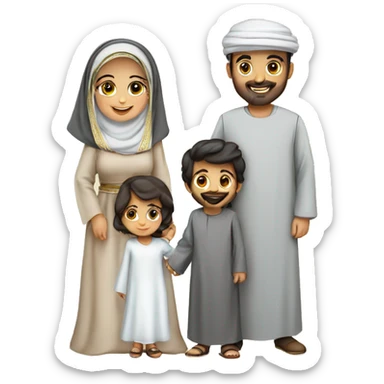arabic Family of 4 persons at arabic traditional costume Father mother & a baby boy & kid Girl  sticker