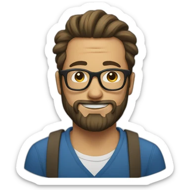 Man with clear glasses and a man bun and beard sticker