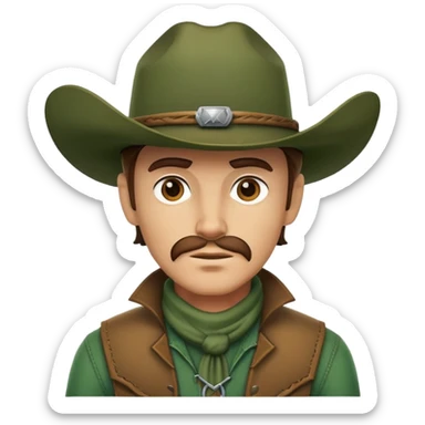 Rugged cowboy character with a forest green cowboy hat sticker