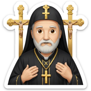 Older Orthodox Christian priest crossing himself (making the sign of the cross) with the movement of the Cross outlined in gold streaks sticker